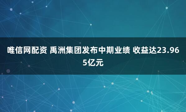 唯信网配资 禹洲集团发布中期业绩 收益达23.965亿元